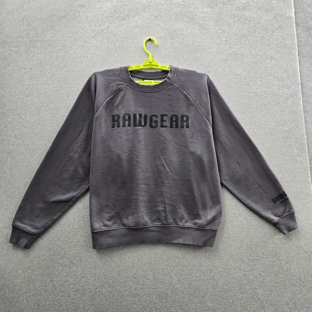Rawgear Men Sweatshirt LARGE Gray Fleece Logo Text Activewear Long Sleeve